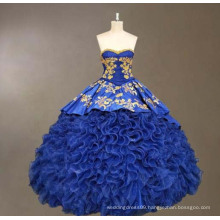 Extravagant Ruffles Satin Nigerian Evening Dress with Embroidery